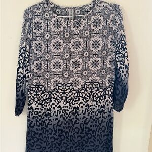 Black and White Printed 3/4" Sleeve Dress